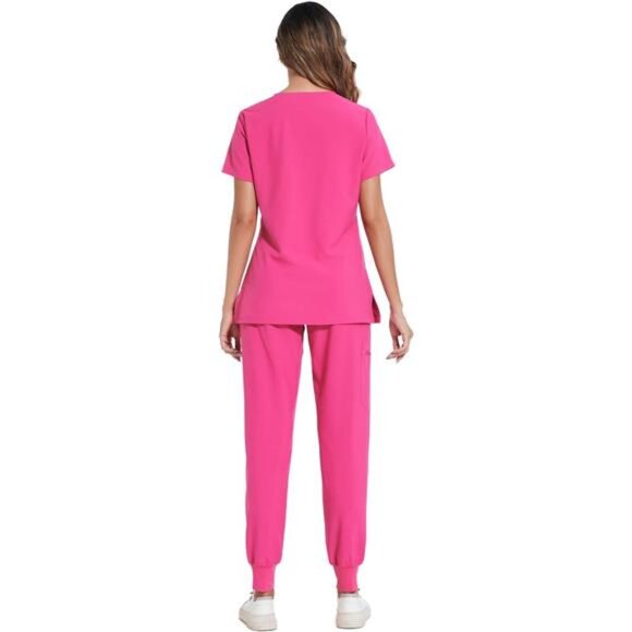 Scrubs for Women Set - Stretch V-Neck Scrub Top & Jogger Pant with 8 Pockets - Picture 2 of 7